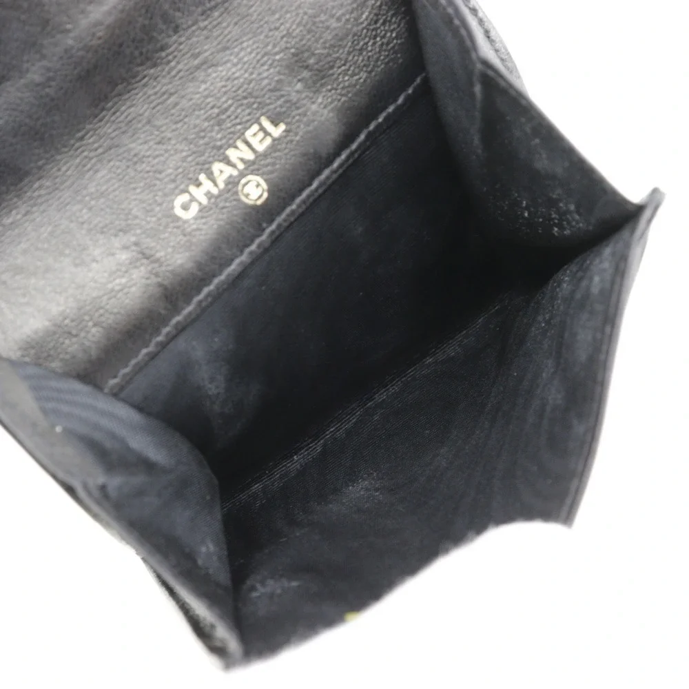 CHANEL Black Lambskin Leather Logo Wallet
